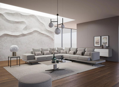 Wohnzimmer Grau Polstermöbel Ecksofa L-Form Design Couchtisch Beistelltisch